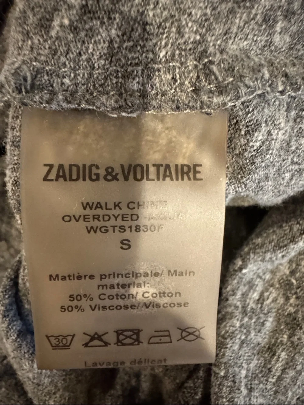 Zadig & Voltaire Grey Tee with Red "Amour" Script - Picture 3 of 3